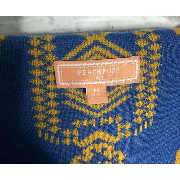 PeachPuff USA boho blue and yellow long open front duster cardigan size M - Picture 9 of 9